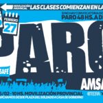 LAS CLASES COMIENZAN EN LA CALLE. AMSAFE RECHAZÓ LA PROPUESTA PARITARIA Y RESOLVIÓ PARO PARA LOS DÍAS LUNES 26 Y MARTES 27 DE FEBRERO.-